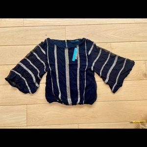 Alice + Olivia by Stacey Bendet 100% silk navy top